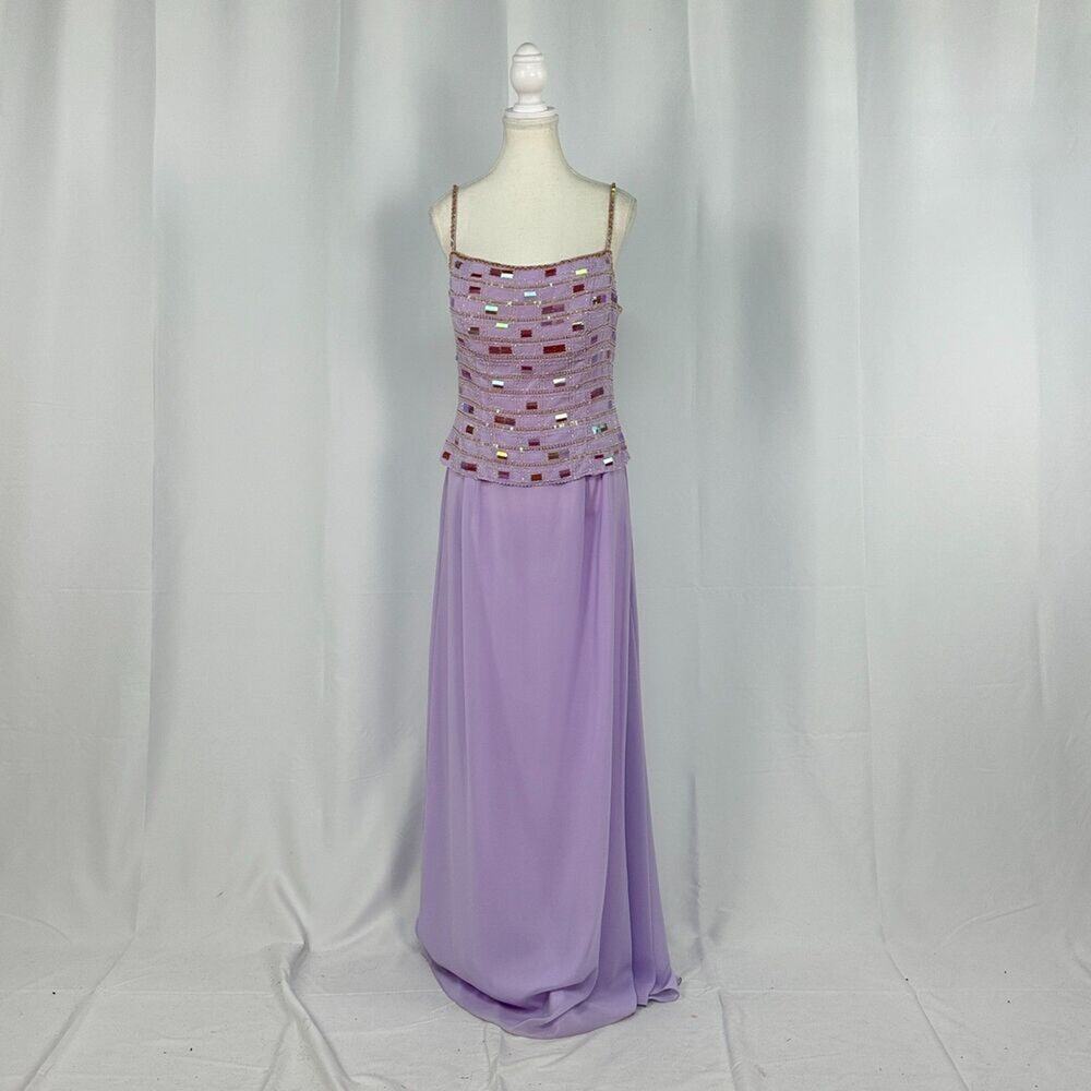 Cire A Division Of Landa Beaded Shiny Purple Maxi Dress New With Tags Size 12